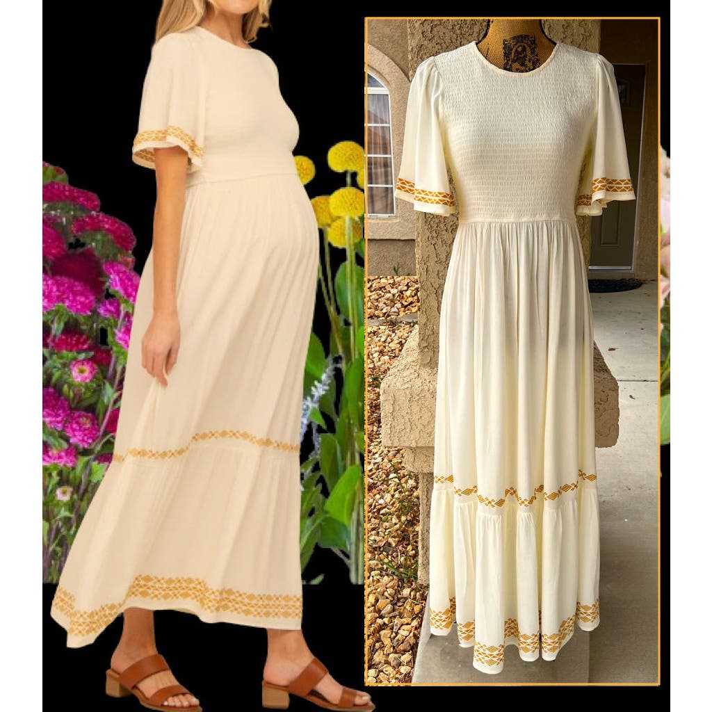 Elegant Cream Maxi Dress With Gold Accents